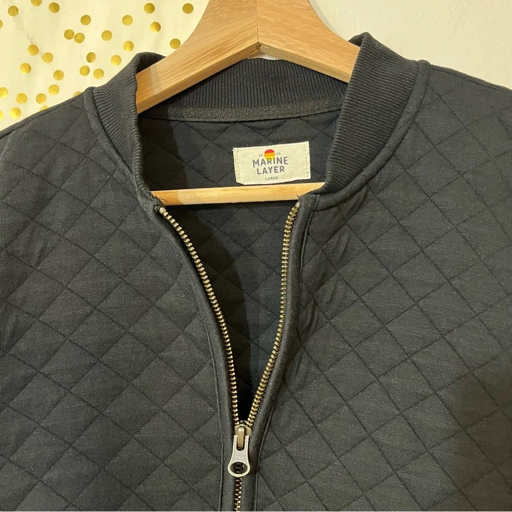 Marine Layer Corbet Black Cropped Quilted Bomber Jacket size Large - Picture 6 of 10